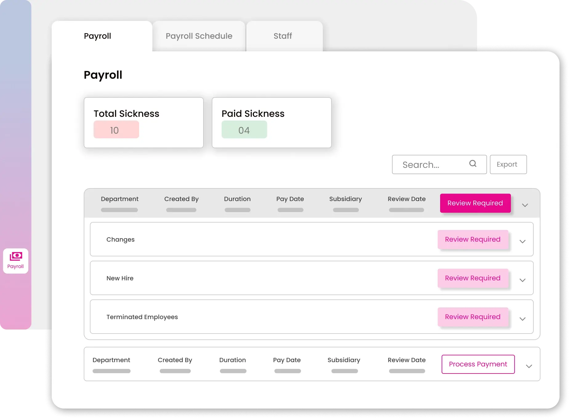 Payroll hub dashboard